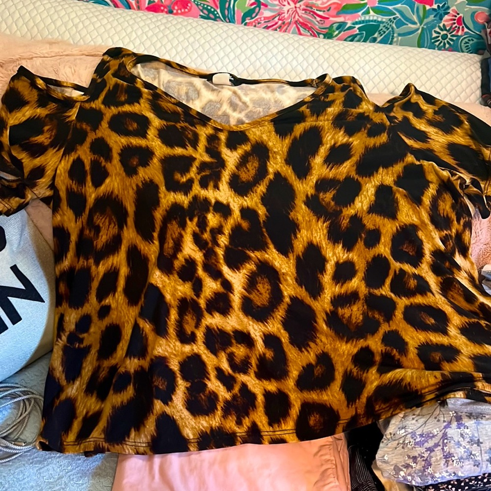 Cheetah Print Cold Shoulder Shirt